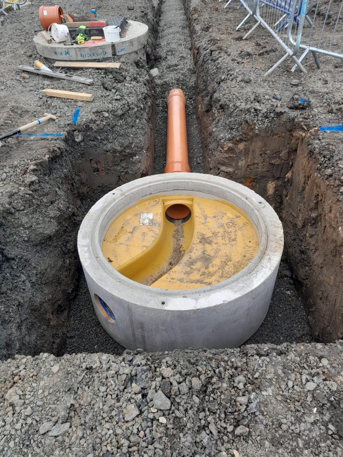 Foul drainage trench and pipework